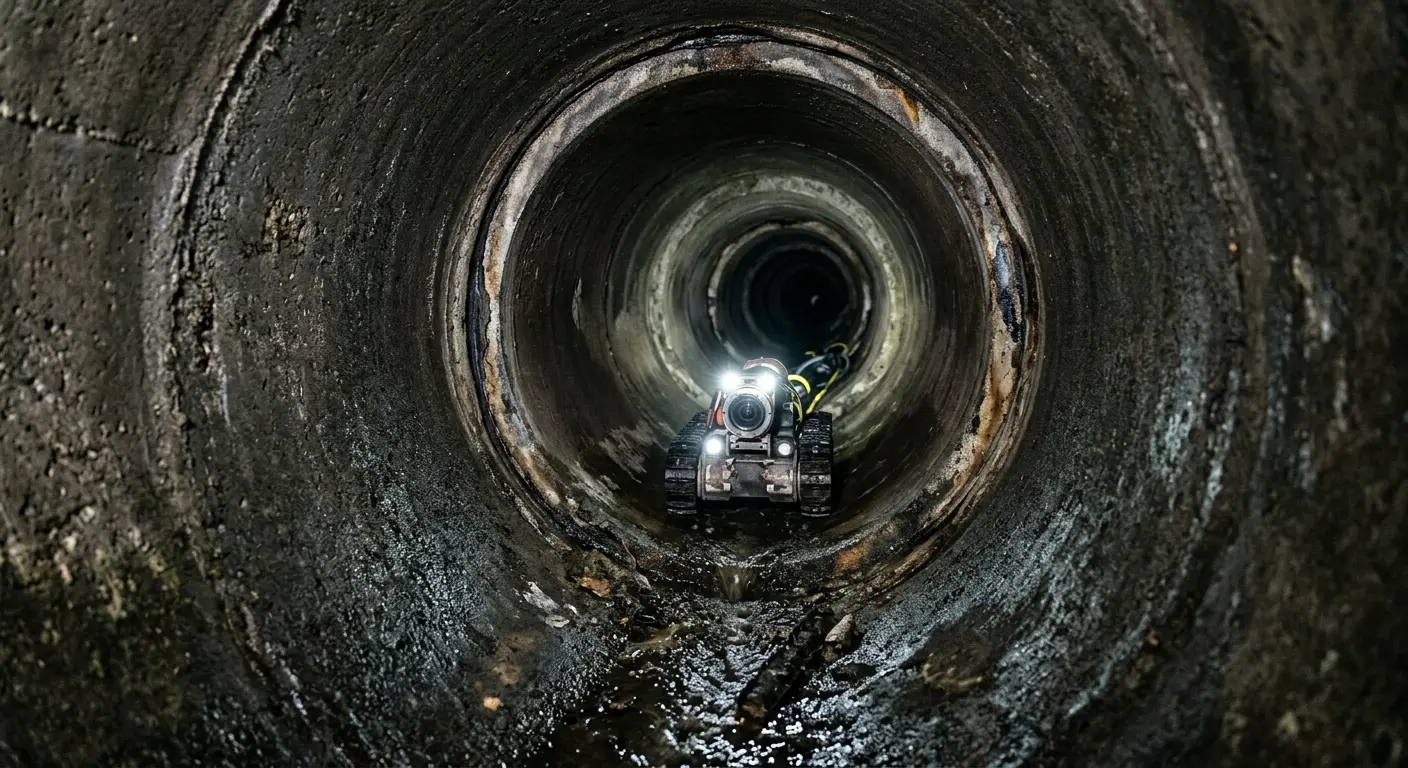 Robotic sewer camera inspecting pipe interior for Sewer Line Cleaning in Chico